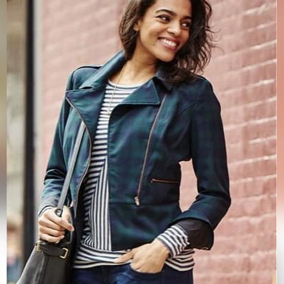 CAbi Jackets & Blazers - CAbi Moto Tartan Jacket plaid asymmetrical zipper blazer jacket green bl…